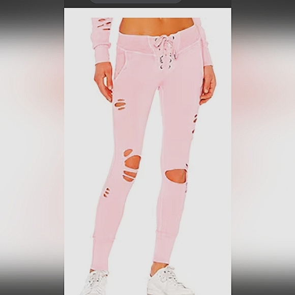 NSF neon pink maddox destoyed shredded lace-up distressed joggers m LA corset - Picture 4 of 9